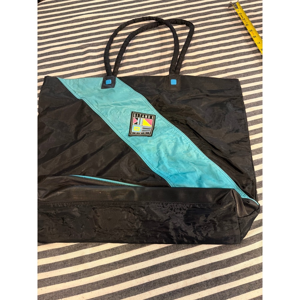 Vintage Gitano Sport Tote Bag Black Teal Colorblock 90s Retro Oversized Shopper